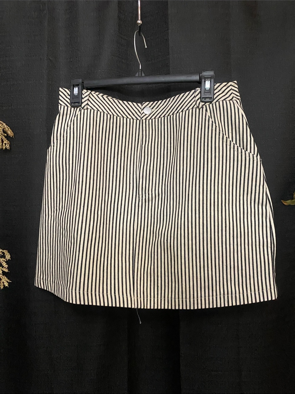 FIKA the BRAND SZ L Striped Black Cream Cotton Blend Women's Skirt